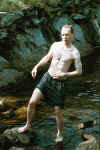 John Joseph Padrik Crowley III in the stream at his bachelor weekend in New Hampshire